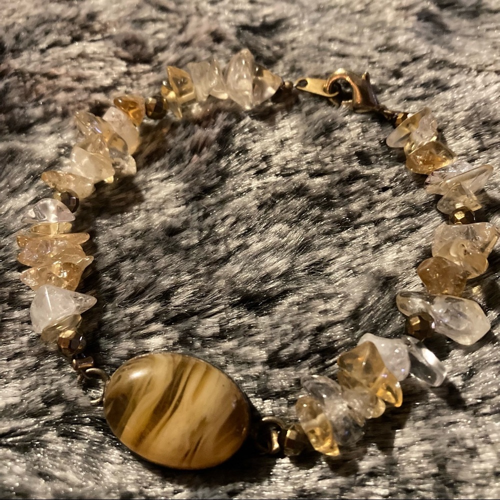 Art-Glass Bracelet w/Citrine & Brass-tone Accents
